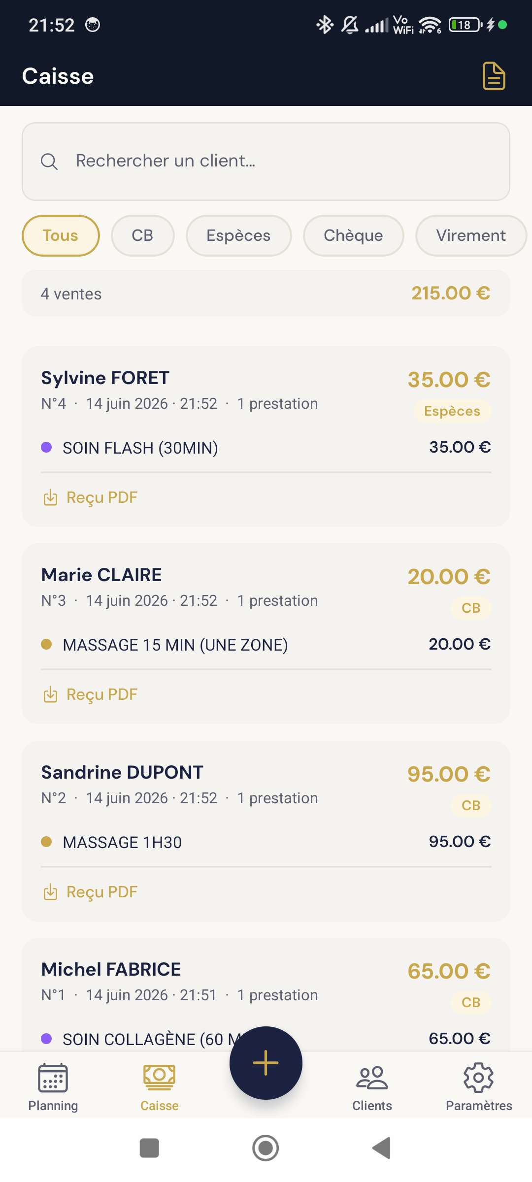 Orvya — la caisse et les ventes du jour