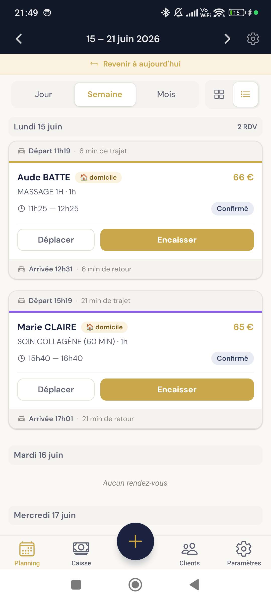 Orvya — le planning de la semaine avec trajets